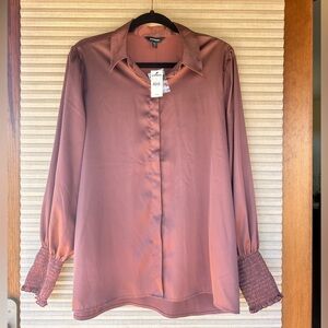 NWT Express Mauve Long Sleeve Satin Blouse Size L